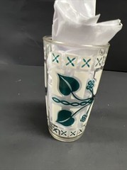 Vtg MCM Hazel Atlas Green Ivy Vine and White Drinking Glass 5”High Replacement