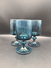 Vintage Indiana Colony Nouveau Blue Goblet Glasses 6.25″ Set Of 3 Riviera