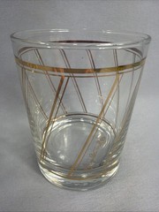 Set of 4 MCM Georges Briard Double Old Fashioned Glasses Tumblers Gold Lattice