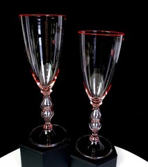 Italian Blush Pink Crystal Knop Stem 2 Pc 8 Ounce 8 1/2″ Champagne Flutes 1980-