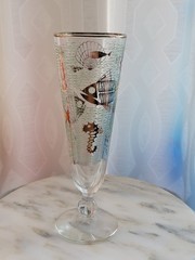 1-Libbey MARINE LIFE Pilsner Glass Fish – Seahorse – Gold Aqua 1950s