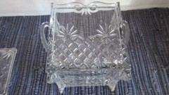 Vintage Cut Crystal Footed Cracker Biscuit Jar w Lid Waterford?