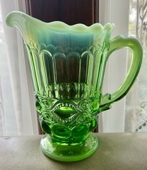 Mosser Green Opalescent Pattern Eye Winker 28 oz Pitcher 7 3/4” tall