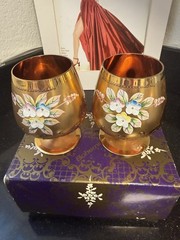 2 VTG Bohemian/Czech Clear Glass Brandy Snifters Gold Gilded Enameled