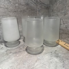 Vintage White Frosted Footed Glass Goblet 6” MCM