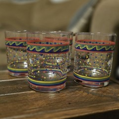 4 Vintage Culver Polka Dot Stripe Fiesta Festive Rocks Old Fashioned Glasses Set