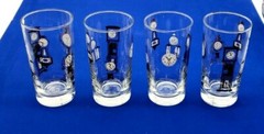 4 VINTAGE LIBBEY HIGH BALL GLASSES BLACK GOLD TIME PIECES CLOCKS