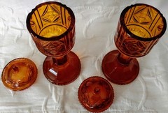 Moser Art Glass Rare Set Amber Cut Crystal Lidded Candy, Nuts, Fruits, 20’s