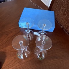 Set of 4 Cuthbertson Christmas Tree 10 Oz Glassware Wine Goblet Gold Rim #1