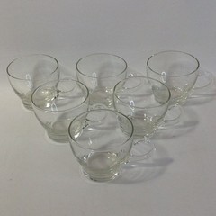 Clear Glass Punch Tea Cups Unique Handle Vintage Mid Century Set Of 6