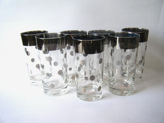 Vintage 60s MCM Dorothy Thorpe Highball Tumbler Juice Glass Silver Rim Polka Dot