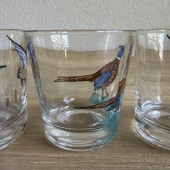 Vintage Federal Glass Sportsman Old Fashioned Whiskey Glasses Game Bird Set of 3