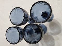 Set of 4 Vintage Fostoria Monet Midnight Blue Ribbed Water Goblets 7 3/8″