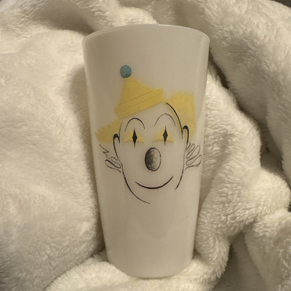 *Vintage Hazel Atlas Circus Clown Milk Glass Tumbler Cup