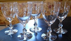 Vintage Set 5 TIFFIN FRANCISCAN PETITE Cut Leaf Crystal Water Goblets FANCY STEM