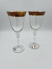Vintage Cristalleria Fratelli Fumo Gold Rimmed Wine Glasses 8.5” Handmade Italy