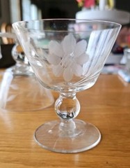 Crystal Etched Glass Sherbet Dishes Floral Design, Set of 3, 3.75″ Tall