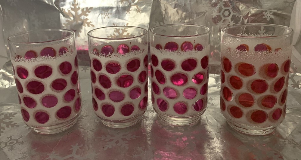 ❤️4 Libbey Concord Cranberry Coin Dot Sugar Frosted 12oz Drinking Glasses