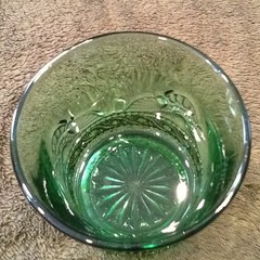 Cup Glass Emerald Green Gold EAPG Souvenir Dowagiac Michigan Vintage