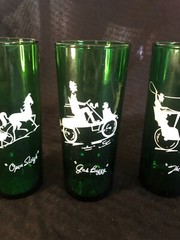 Lot of 3 Green Cocktail Bar Glass Tumblers Anchor Hocking Gas Buggy Open Sleigh