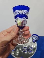 4 Cordials Glasses Cobalt Blue Cut to clear Crystal Trianon type design st Louis