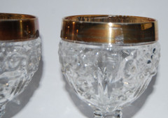 Vintage Anna Hutte Bleikristall Lead Crystal Wine Glasses Gold Rim Rose Set of 6