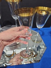 (6) Water Goblets Glasses 7-3/4″, clear Gold encrusted Glastonbury Lotus #85-1