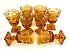 Vintage Indiana Glass Colony Park Lane Amber Wine Glasses 4.5″ Set of 8 – 4oz