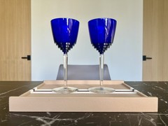 Hermes Saint (St.) Louis Crystal Oxymore Dark Blue Hock Wine 8.8 oz Pair BNIB