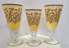 Arte Italica AI23 Yellow Alabaster 24K Gold Encrusted Goblets Italy Set of 3