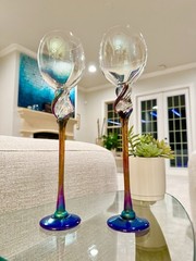 Pair of Bri’oni Hand Made Signed Numbered 12.5” Iridescent Wine Glass EXCELLENT