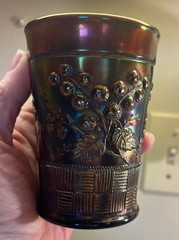 5 Vintage Northwood Raspberries Carnival Glass 4″ Tumblers Iridescent Purplegold