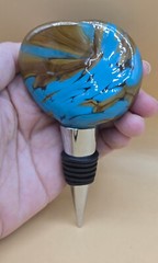 James Hayes Abstract Blown Glass Wine Stopper, Heavy, Blue & Brown EXCELLENT