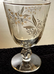 Set of 4 MCM Libbey Stemmed Lily of the Valley 5 in. Silver Rimmed Water Glasses