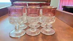 Kings Crown Glass Goblets. Set Of 12, 6xSmall, 6xMini. Cranberry Two Tone.