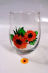 NEW Set of 4 Royal Norfolk Sunflower Bold Aztec Orange Stemless Glasses 17 Oz.