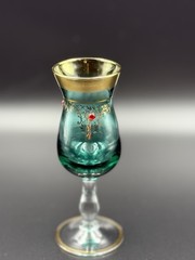 Murano Green Gold Goblet • Hand-Painted Ruby Jewel Enamel • Italian Art Glass