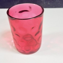 Fenton Coin Dot Optic Cranberry Glass 3.75″ Tumbler Red