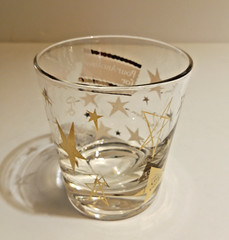 Vintage Set Of 9 «Pour Another For» Gold Stars Lowball Cocktail Glasses MCM Bar