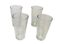 4 Horizontal Ribbed Glass Tall HIghball/Drinking Glasses Clear 6″ Tall 16 oz.