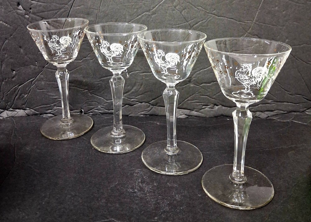 Vintage 1950’s Libbey Chanticler » Drunken Rooster » MCM Stemware Bareware