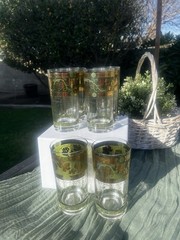 Cera Glass 22K Golden Grapes Green Highball Glasses (6) Well Priced!