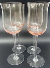 VTG TIFFIN-FRANCISCAN STYLE GLASS PINK SET OF 4 WINE LONG STEMS 9.25”