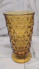 Vintage Indiana Glass Whitehall Cubist Amber Footed Glass Tumbler (2 Part Mold)