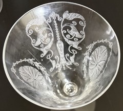 Antique Tiffin Franciscan Goblet Glass Blown Lovelace Etched 8 oz set of 4 USA