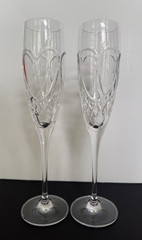 set/2 Waterford Crystal LOVE TRUE LOVE Toasting Flutes Wedding Anniversary EUC