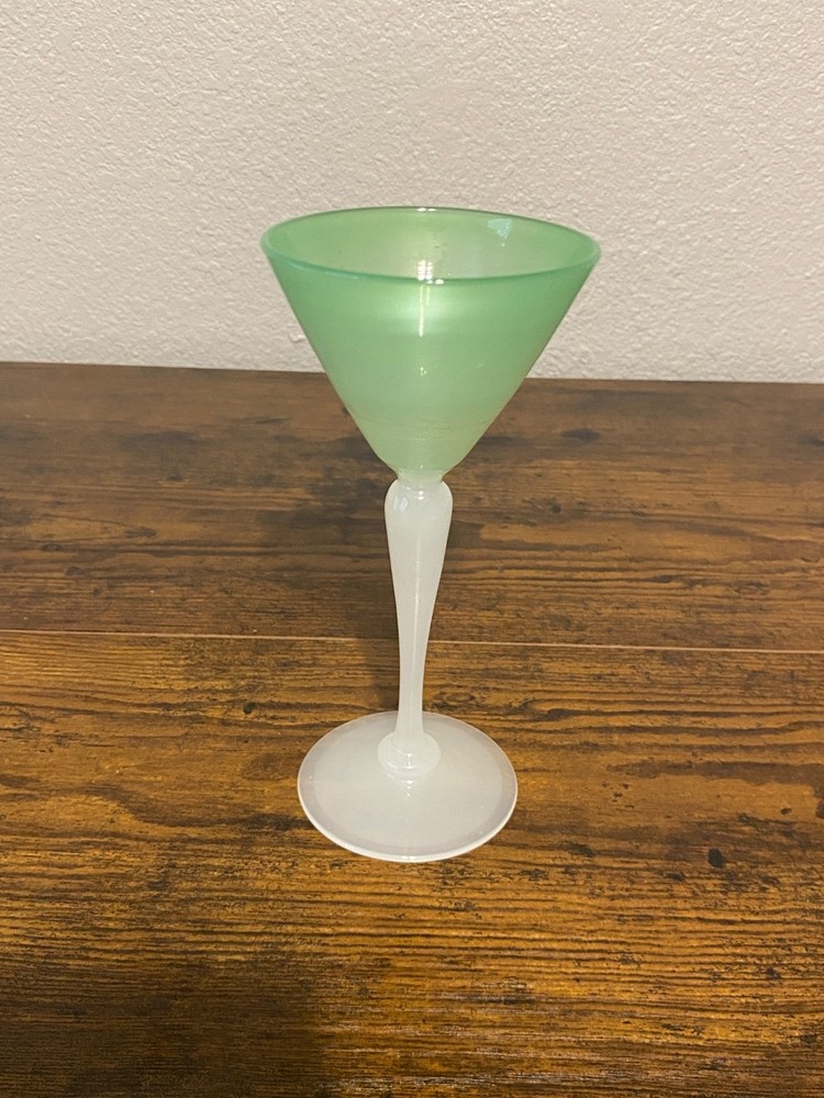 ANTIQUE STEVENS & WILLIAMS Jade Green & Alabaster Cocktail/WIne Glass 6.25″H