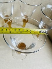 Lot of 4Vintage Large blown Glass flared wine goblets Amber bubble stem XL 14oz