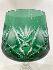 Stunning Emerald Green Cut To Clear Crystal 8.25″ Wine Hock Goblet Glass