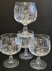 Crystal Brandy Snifters Cut Glass Pinwheel Pattern Set of 4 Stemmed Glasses